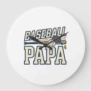 Grande Horloge Ronde Baseball Papa Vintage Gravure Design de T-shirt_1