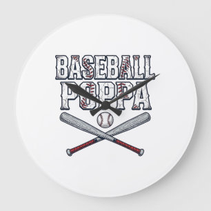 Grande Horloge Ronde Baseball Poppa Vintage Gravure Design de T-shirt_1