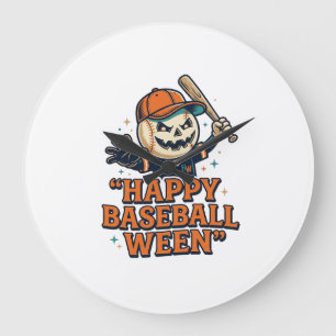 Grande Horloge Ronde Baseball Ween Vintage Halloween Baseball Heureux