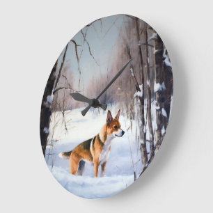 Grande Horloge Ronde Basenji Laisser neiger Noël
