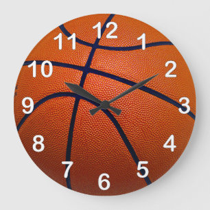 Grande Horloge Ronde Basket-ball orange et noir