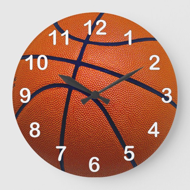Grande Horloge Ronde Basket-ball orange et noir (Recto)