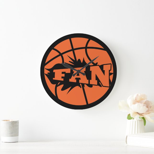 Grande Horloge Ronde Basket joueur ventilateur orange balle (Maison)