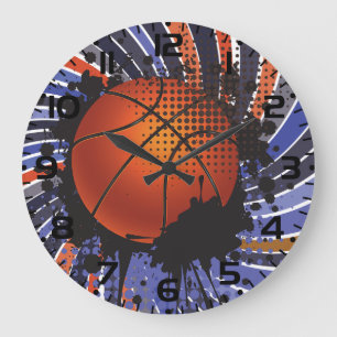 Grande Horloge Ronde Basketball Abstrait Urbain Grunge Rétro Sports