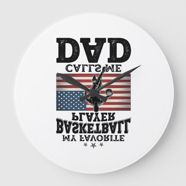 Grande Horloge Ronde Basketball Dad Patriotic Vintage Engraving T-Shirt (Recto)