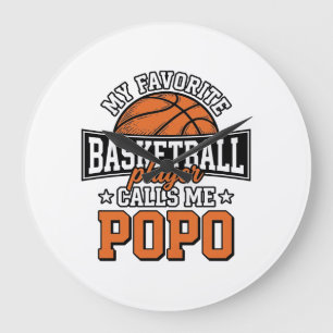 Grande Horloge Ronde Basketball Popo Drôle Vintage Sports Design_1