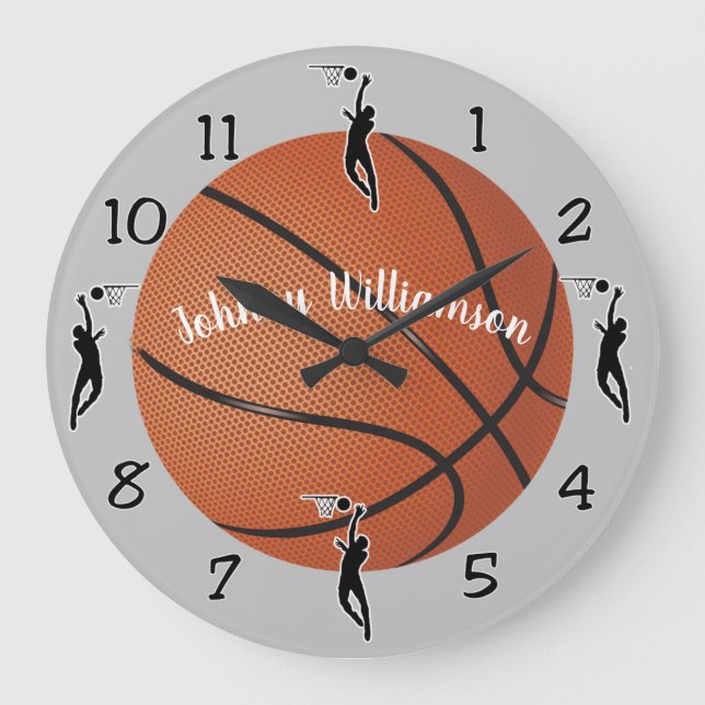 Grande Horloge Ronde Basketball Sport personnalisez avec le nom (Recto)