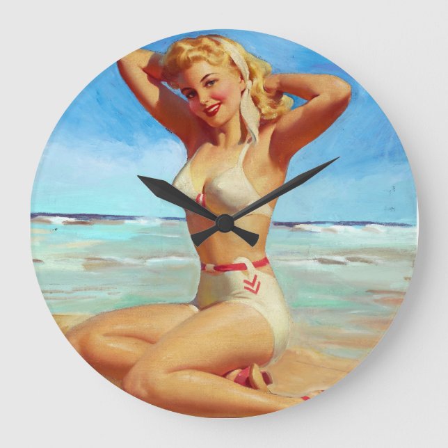 Grande Horloge Ronde Basking sur le Beach Pin Up (Recto)
