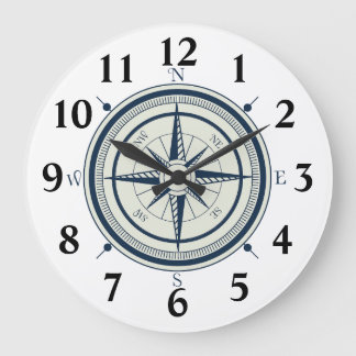 Grande Horloge Ronde Basse boussole bleue marine