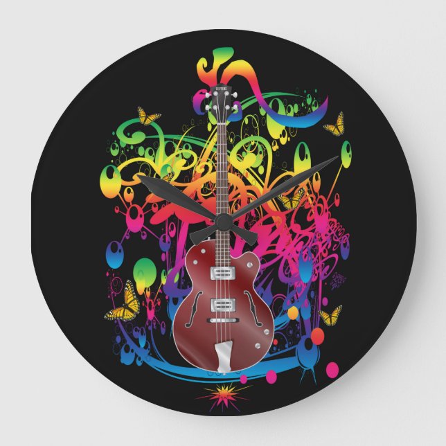 Grande Horloge Ronde Basse guitare couleur splash (Recto)