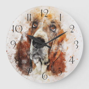 Grande Horloge Ronde Basset hound aquarelle