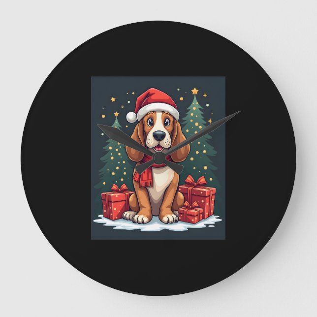 Grande Horloge Ronde Basset Hound Chien Fêtes de Noël Père Noël Amoureu (Recto)