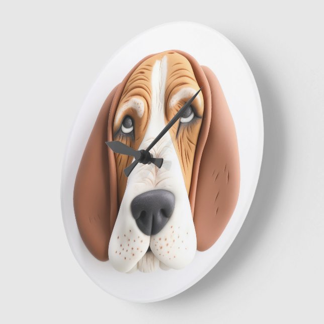 Grande Horloge Ronde Basset Hound Dog 3D inspiré (Angle)