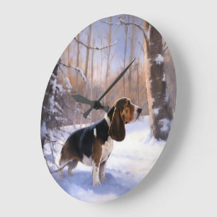 Grande Horloge Ronde Basset Hound Laisser neiger Noël