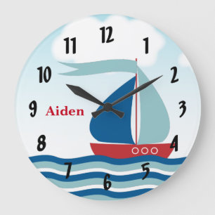 Grande Horloge Ronde Bateau à voile rouge et bleu sur les vagues d'eau,