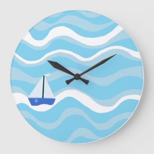 Grande Horloge Ronde Bateau à voile sur les vagues de l'océan