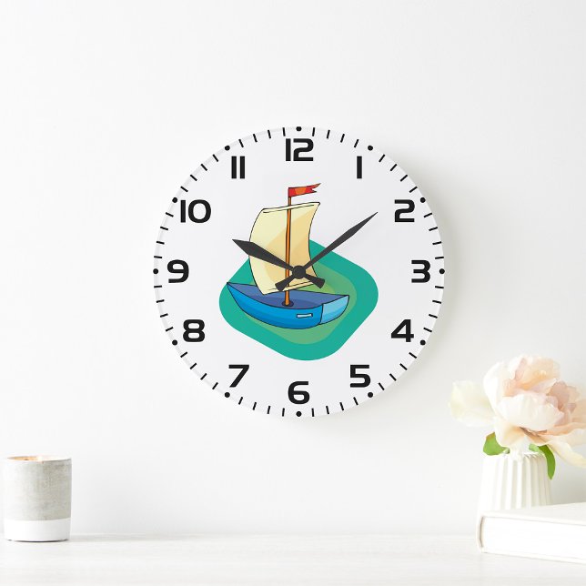 Grande Horloge Ronde Bateau de dessin animé lumineux avec voile amusant (Créateur téléchargé)