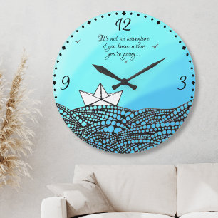 Grande Horloge Ronde Bateau en papier crayon   mots de motivation