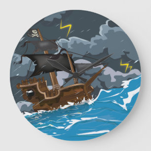 Grande Horloge Ronde Bateau pirate dans la tempête
