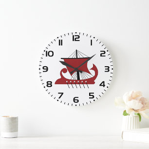Grande Horloge Ronde Bateau Viking Longship Silhouette Drakkar