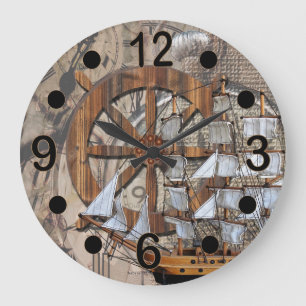 Grande Horloge Ronde Bateau vintage rustique de temps