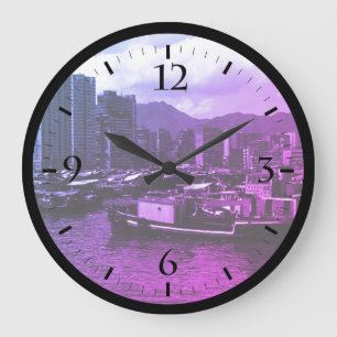 Grande Horloge Ronde Bateaux-maisons de Hong Kong sur la rivière Chine 