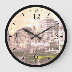 Grande Horloge Ronde Bateaux-maisons de Hong Kong sur la rivière Chine 