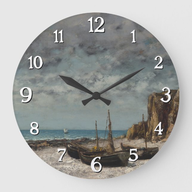 Grande Horloge Ronde Bateaux sur une plage, Étretat - Gustave Courbet (Recto)