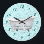 Grande Horloge Ronde Bathtub & Bubble Clock- customize & personalize<br><div class="desc">This clock could be a useful and humorous item in your bathroom or a gift for a friend— especially those "soakin people". hahaha Change the words—choose square or round {2 sizes} and donc you may change the font, size, color and style if desired. go to my VINTAGE MEMORIES SECTION to...</div>