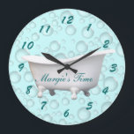 Grande Horloge Ronde Bathtub & Bubble Clock- customize & personalize<br><div class="desc">This clock could be a useful and humorous item in your bathroom or a gift for a friend— especially those "soakin people". hahaha Change the words—choose square or round {2 sizes} and donc you may change the font, size, color and style if desired. go to my VINTAGE MEMORIES SECTION to...</div>