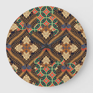 Grande Horloge Ronde Batik indonésien basé sur le plante : des Motifs d