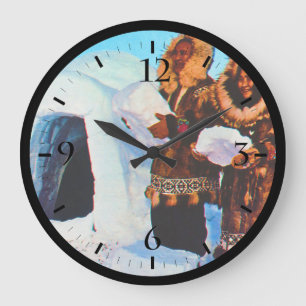 Grande Horloge Ronde Bâtisseurs d'igloos vintage USA Alaska