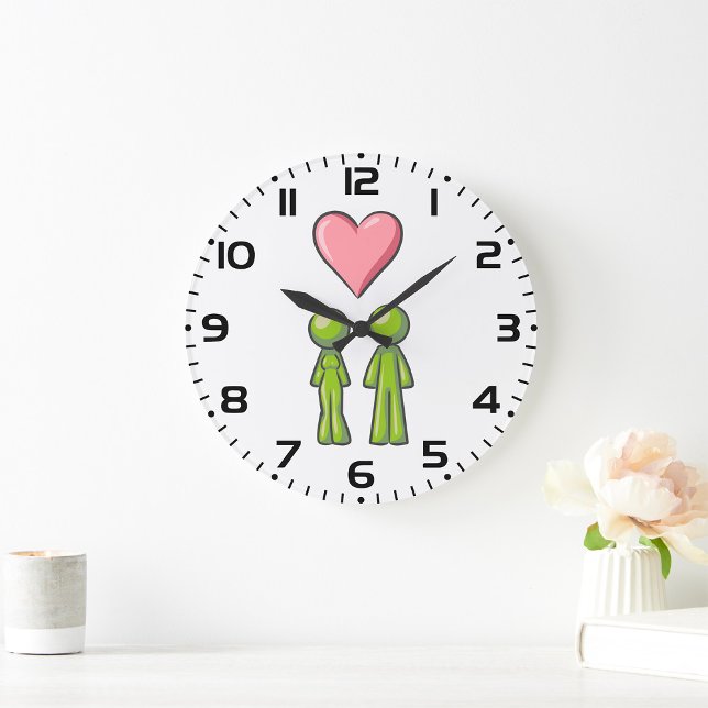 Grande Horloge Ronde Bâton vert Figure Couple Rose Coeur amour (Créateur téléchargé)