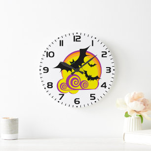 Grande Horloge Ronde Bats volants Pleines lunes nocturnes d'Halloween