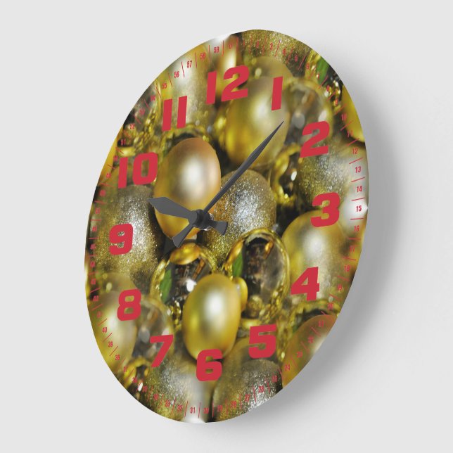 Grande Horloge Ronde Baubles d'or Noël (Angle)