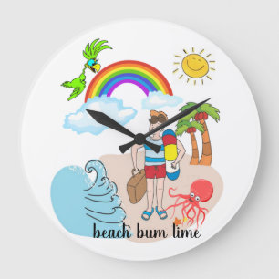 Grande Horloge Ronde Beach Bum Time Octopus Ocean Wave Clock