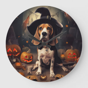 Grande Horloge Ronde Beagle Citrouille Halloween effroi