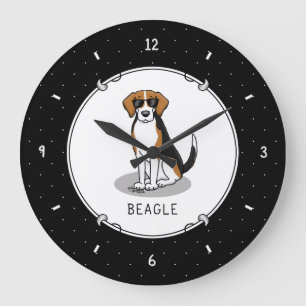 Grande Horloge Ronde Beagle cool avec lunettes de soleil (tri couleur 3