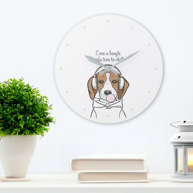 Grande Horloge Ronde Beagle de refroidissement avec Bubblegum mignon ch (Créateur téléchargé)