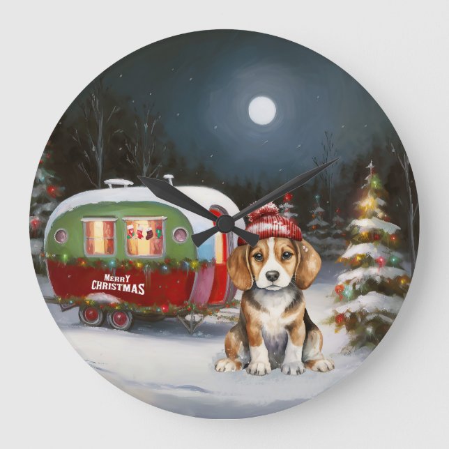 Grande Horloge Ronde Beagle d'hiver Caravan Christmas Adventure (Recto)