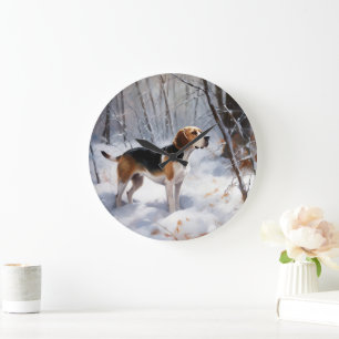Grande Horloge Ronde Beagle Laisser Neige Noël