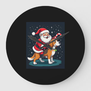 Grande Horloge Ronde Beagle Xmas Éclairage Père Noël à Cheval Beagle Ch