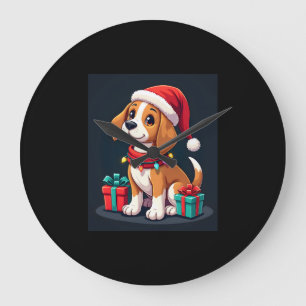 Grande Horloge Ronde Beagle Xmas Éclairage Père Noël Beagle Chien Noël