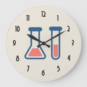 Grande Horloge Ronde Beaker & Test Tube Science Themed