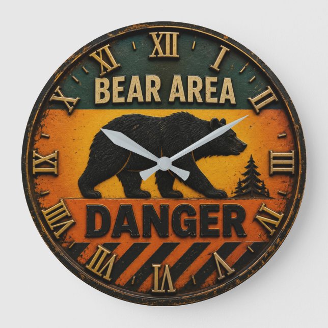 Grande Horloge Ronde Bear Area Danger Camping & Hunting Gift (Recto)