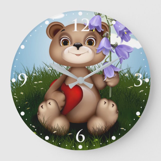 Grande Horloge Ronde Bear Holding Bouquet Flower-30926 (Recto)