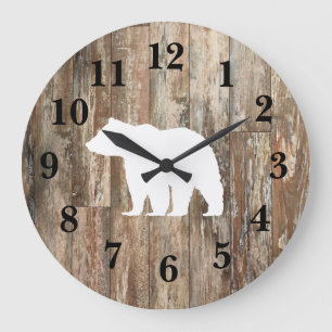 Grande Horloge Ronde Bear Rustic Wood Decor Large Clock