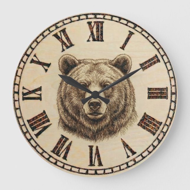 Grande Horloge Ronde Bear Wooden Wall Clock (Recto)