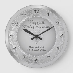 Grande Horloge Ronde Beau 25e anniversaire de Mariage en argent