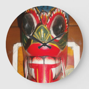 Grande Horloge Ronde Beau art traditionnel sri-lankais de masques de fe